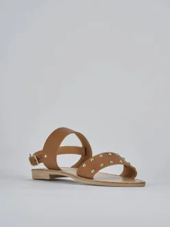 Sandalo tacco 1 cm marrone pelle