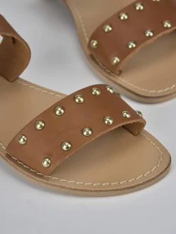 Sandalo tacco 1 cm marrone pelle