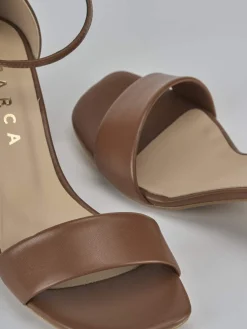 Sandalo tacco 6 cm marrone pelle