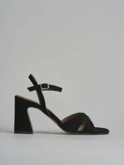 Sandalo tacco 8 cm nero camoscio