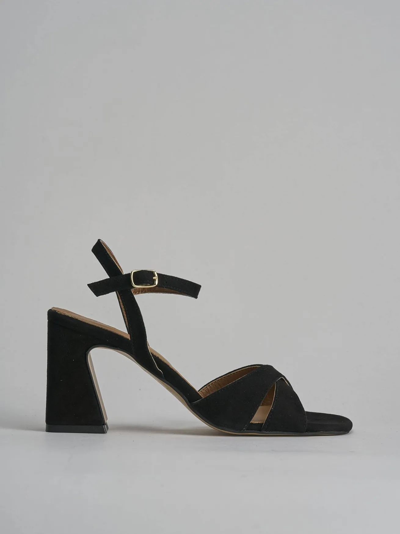 Sandalo tacco 8 cm nero camoscio