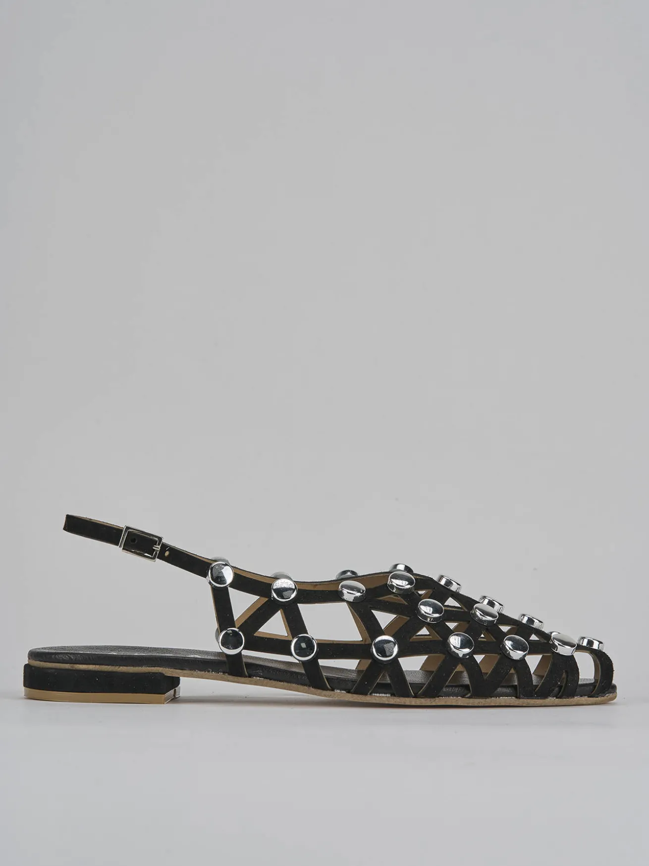 Sandalo tacco 1 cm nero camoscio