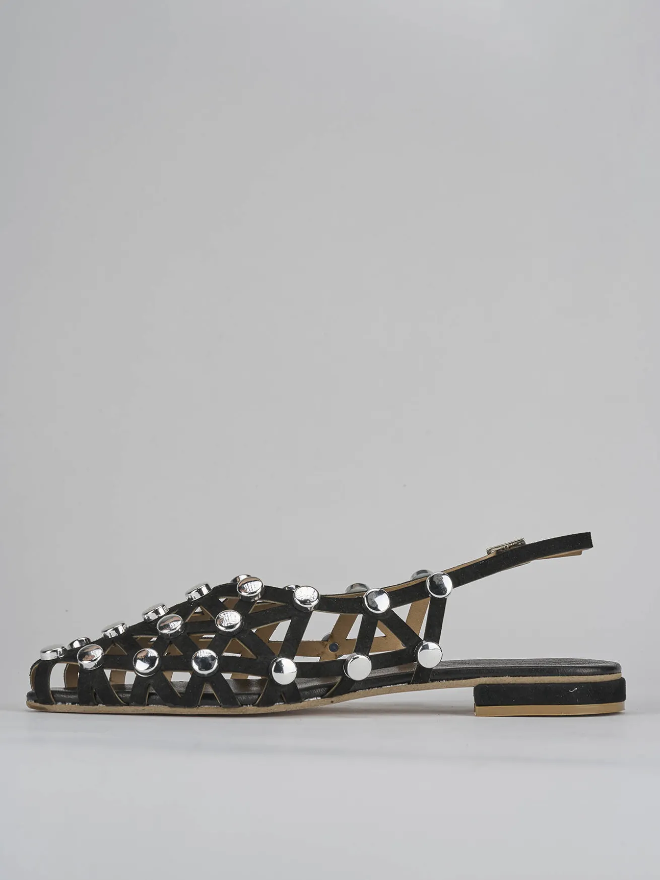 Sandalo tacco 1 cm nero camoscio