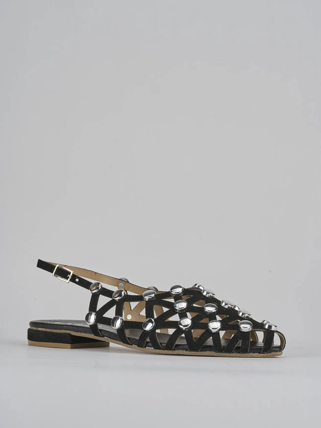 Sandalo tacco 1 cm nero camoscio