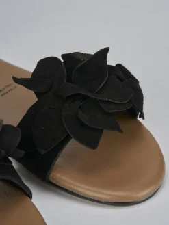 Sandalo tacco 1 cm nero camoscio