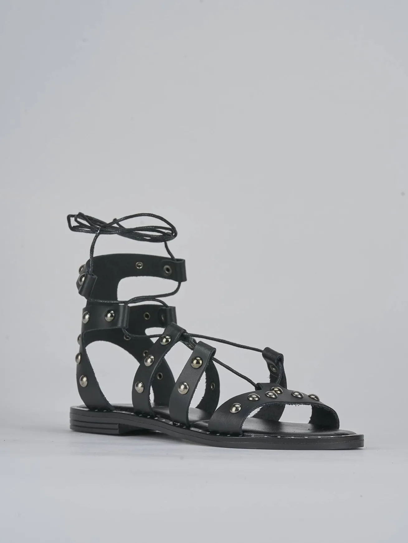 Sandalo tacco 1 cm nero pelle