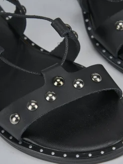 Sandalo tacco 1 cm nero pelle