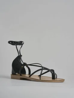 Sandalo tacco 1 cm nero pelle