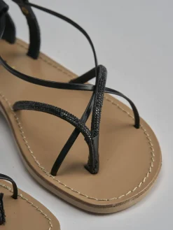 Sandalo tacco 1 cm nero pelle