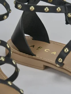 Sandalo tacco 1 cm nero pelle