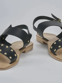 Sandalo tacco 1 cm nero pelle