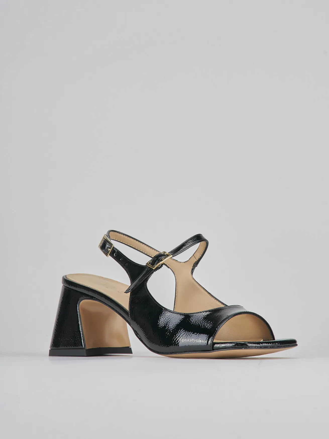 Sandalo tacco 6 cm nero vernice