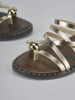 Sandalo tacco 1 cm oro laminato