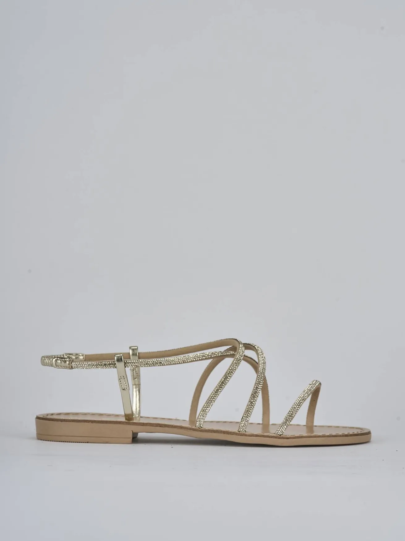 Sandalo tacco 1 cm oro pelle