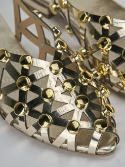 Sandalo tacco 2 cm oro pelle