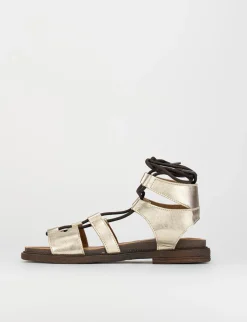 Sandalo tacco 1 cm oro pelle