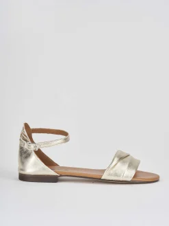 Sandalo tacco 1 cm oro pelle