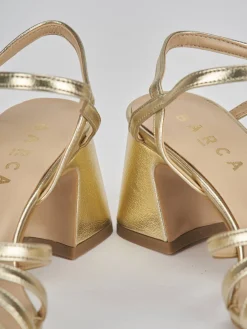 Sandalo tacco 6 cm oro pelle