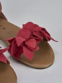 Sandalo tacco 1 cm rosso camoscio