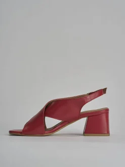 Sandalo tacco 5 cm rosso pelle