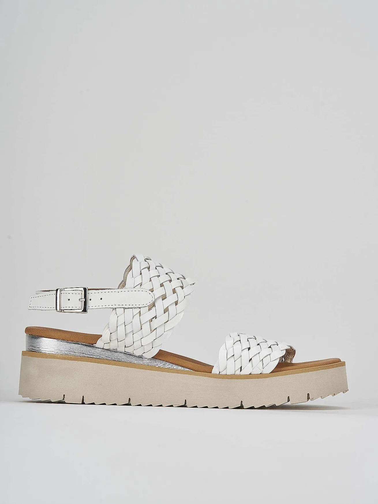 Sandalo zeppa 3 cm bianco pelle