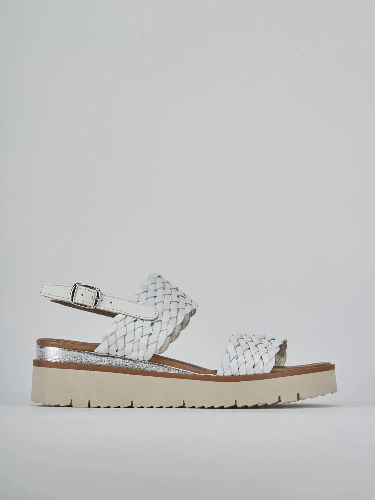 Sandalo zeppa 3 cm bianco pelle