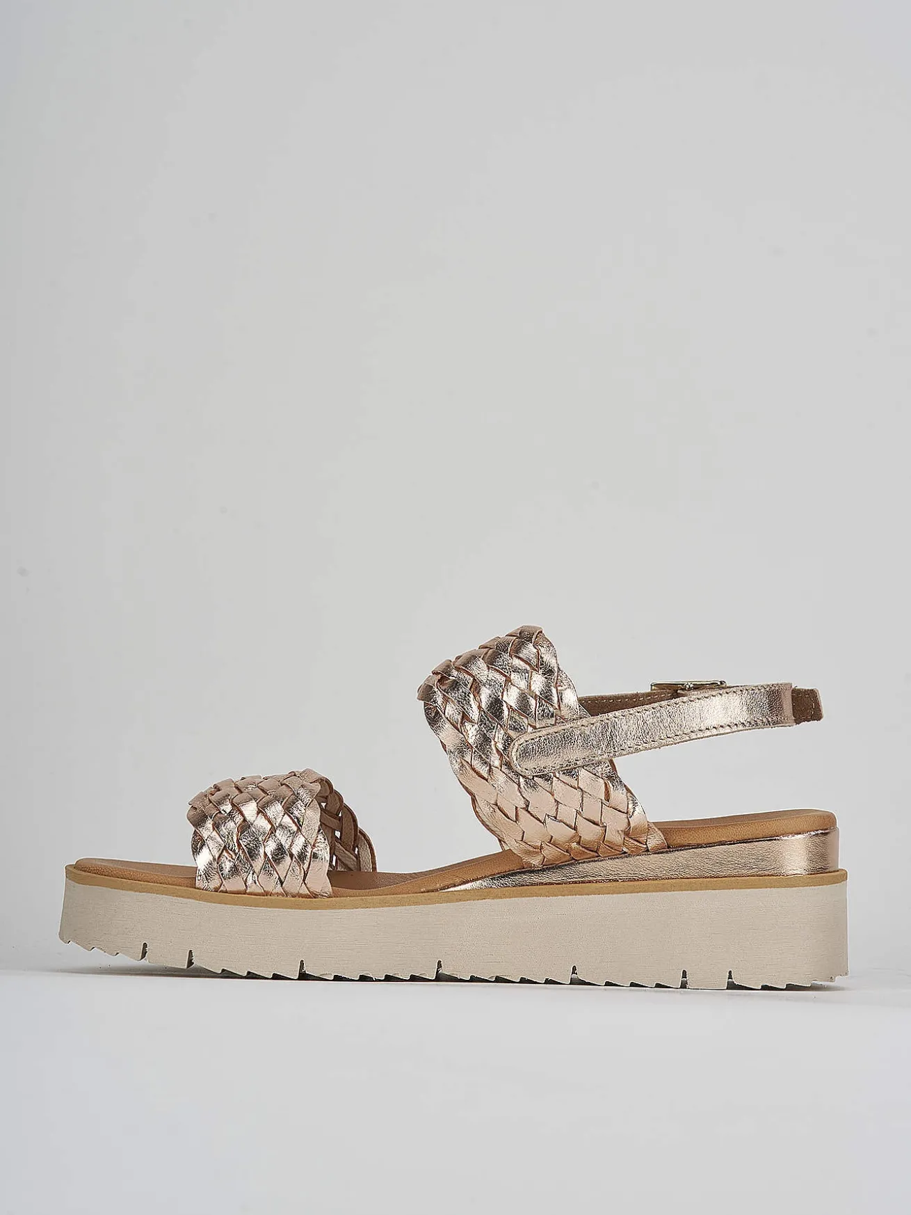 Sandalo zeppa 3 cm bronzo pelle