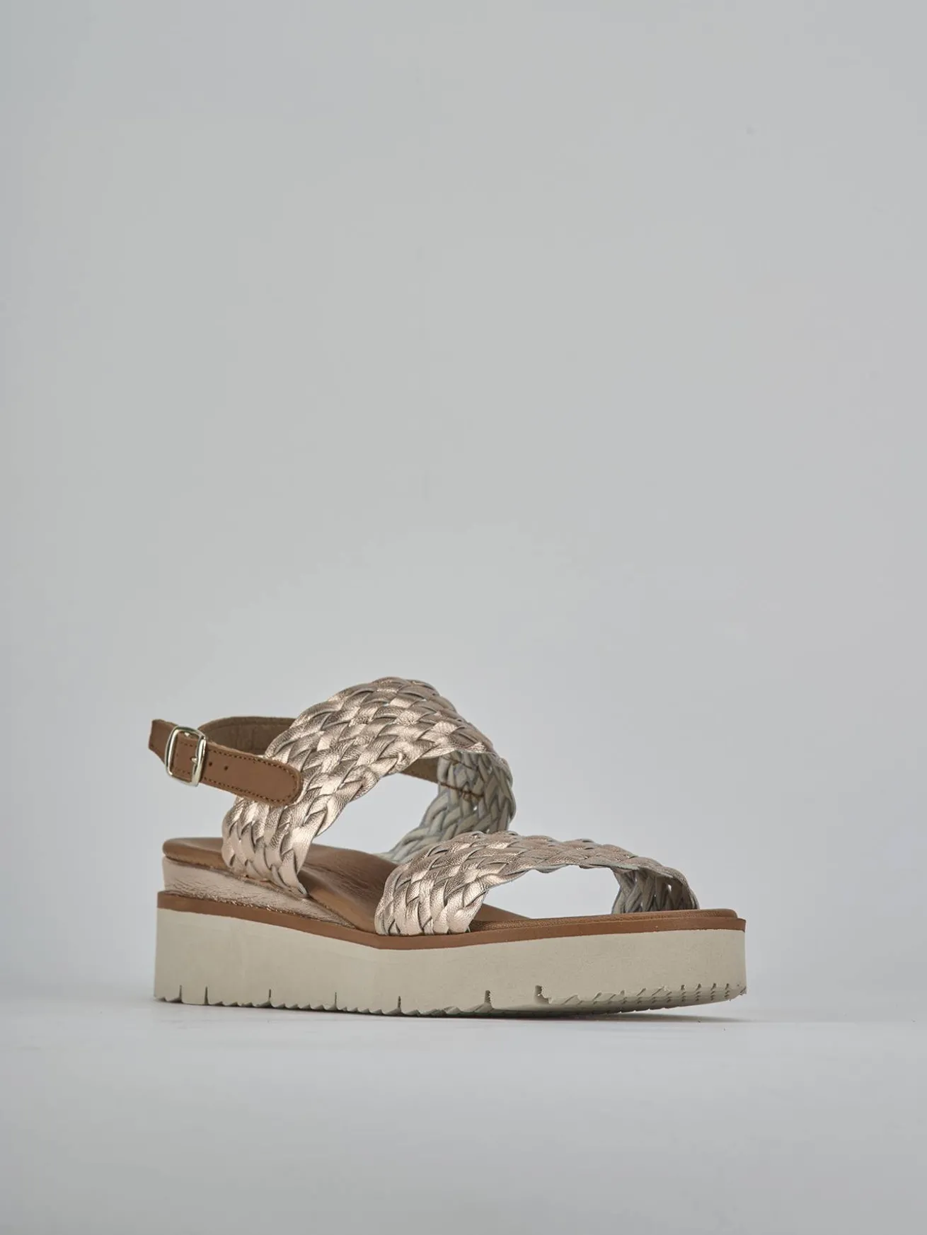 Sandalo zeppa 3 cm bronzo pelle