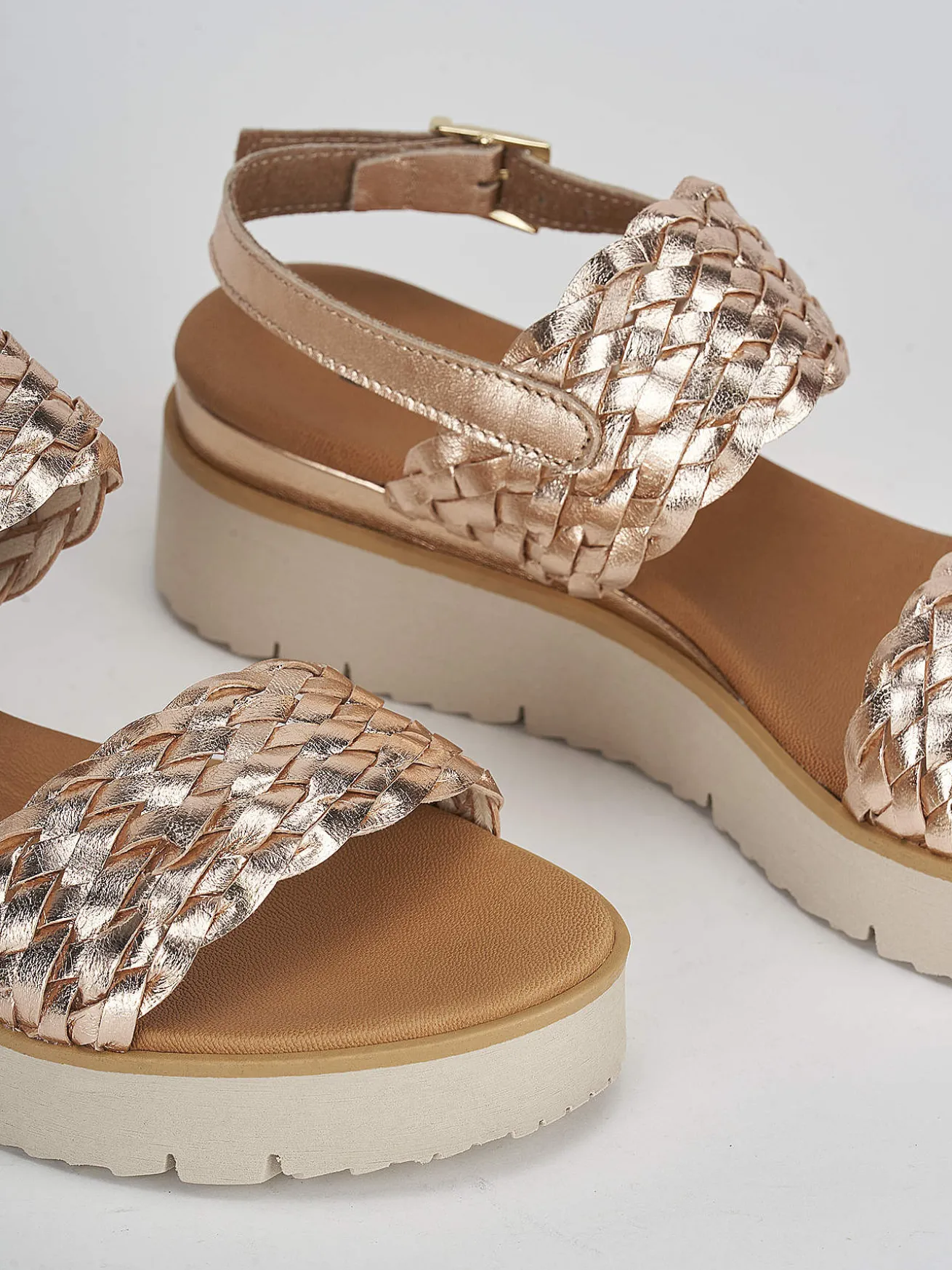 Sandalo zeppa 3 cm bronzo pelle