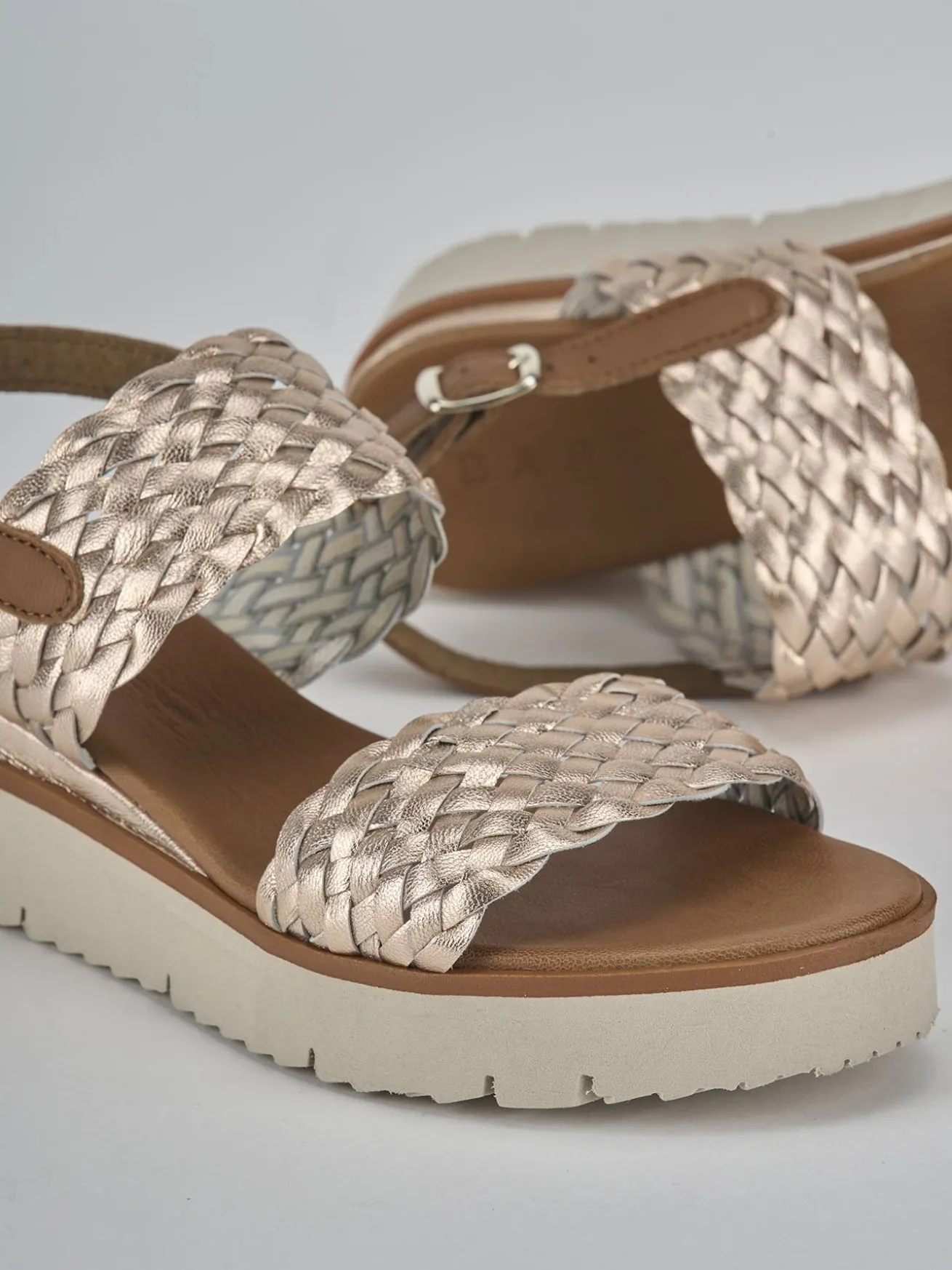 Sandalo zeppa 3 cm bronzo pelle