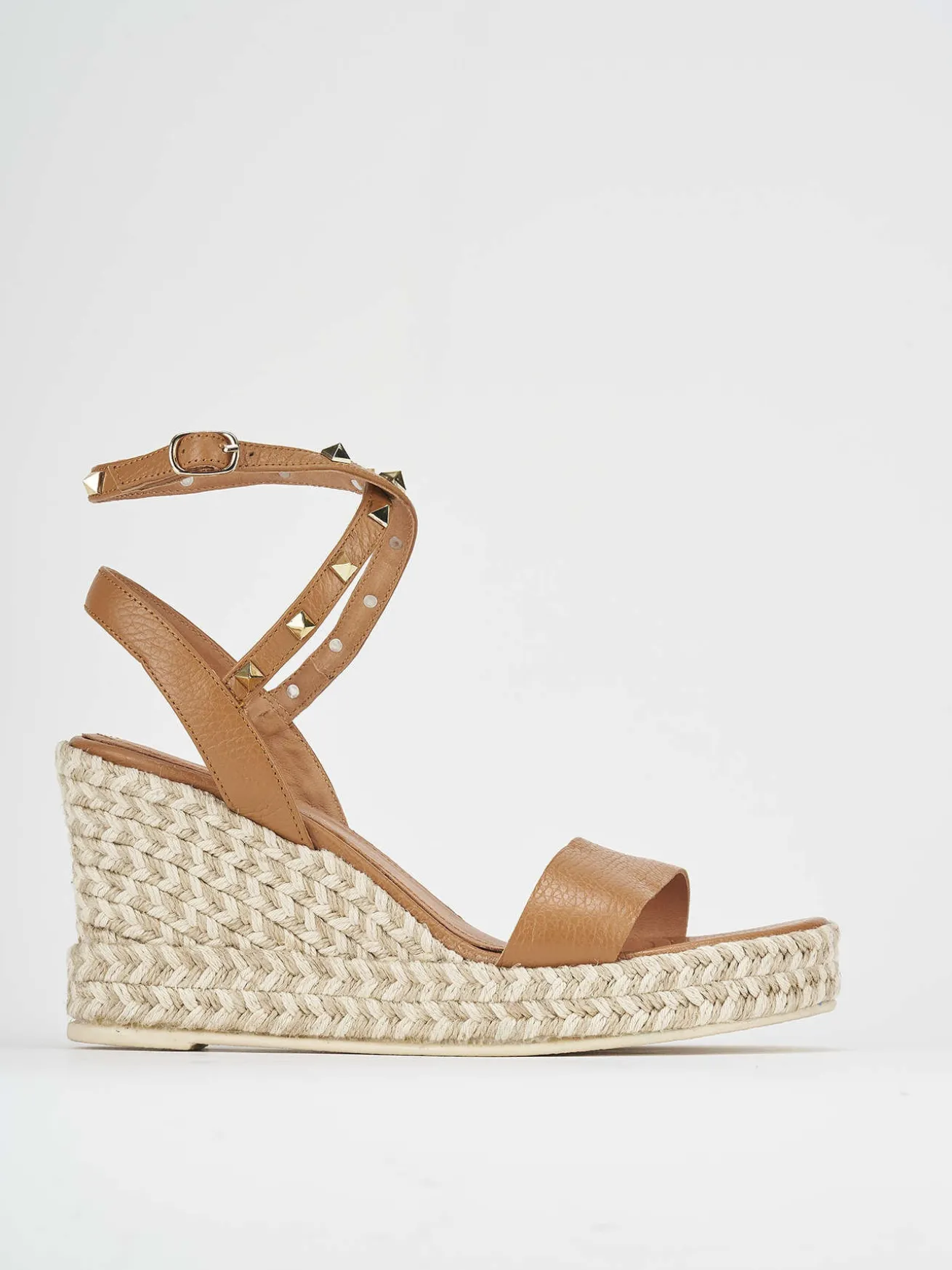 Sandalo zeppa 9 cm marrone pelle