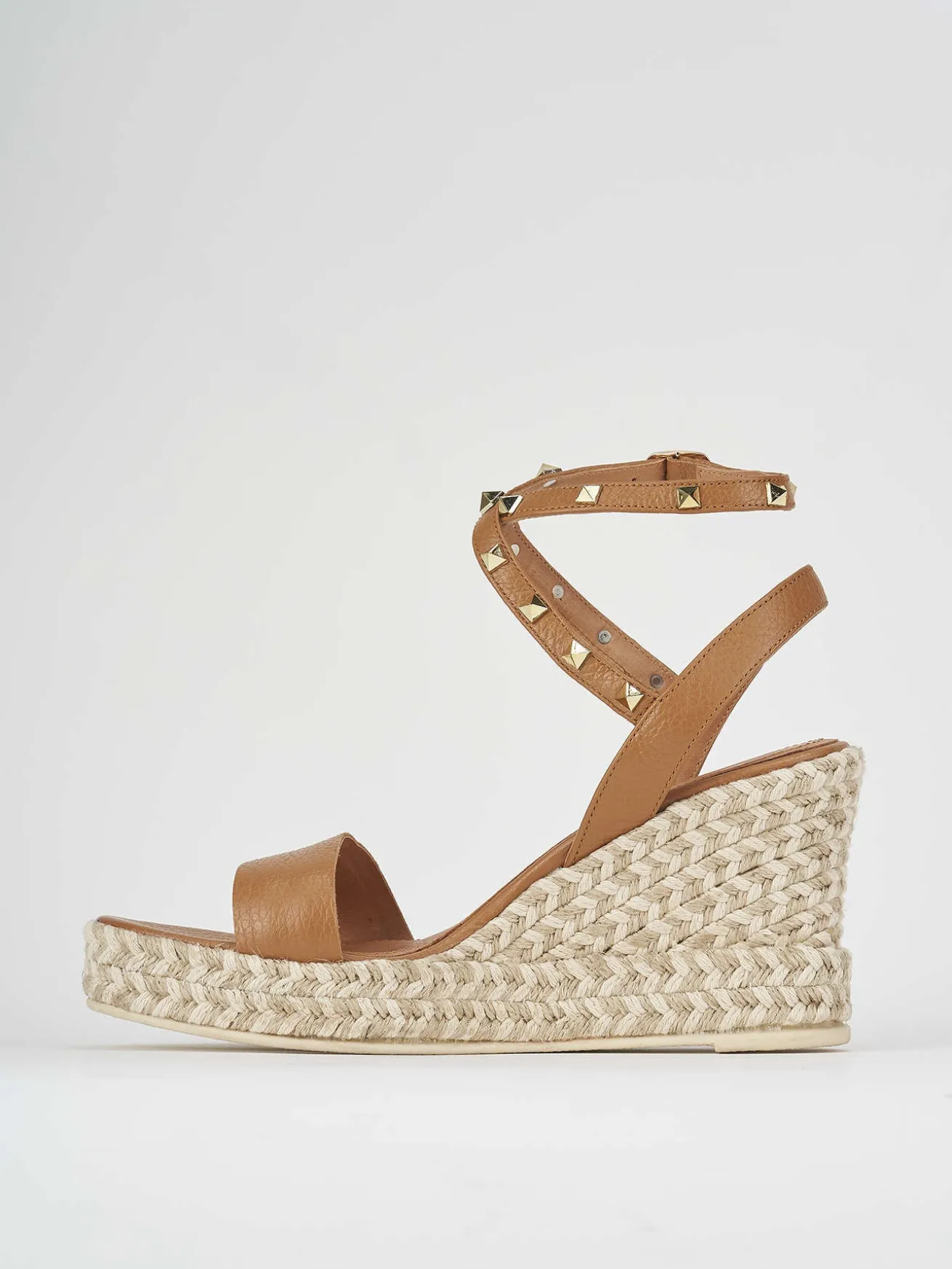 Sandalo zeppa 9 cm marrone pelle