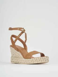 Sandalo zeppa 9 cm marrone pelle