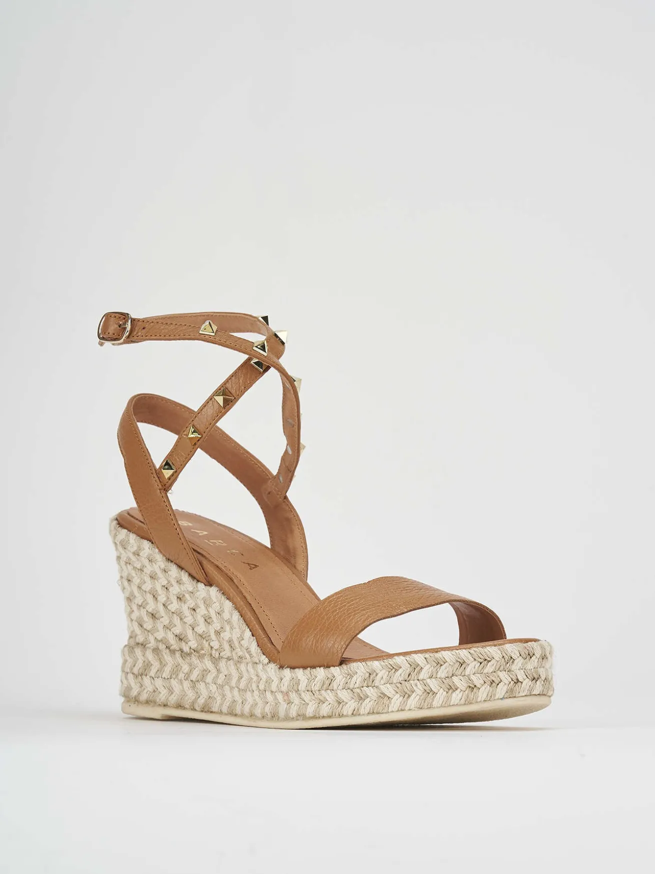 Sandalo zeppa 9 cm marrone pelle