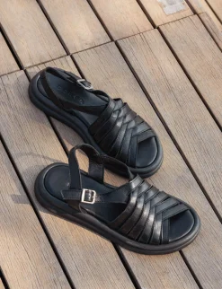 Sandalo zeppa 3 cm nero pelle