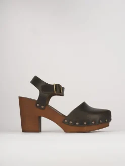 Sandalo zoccolo tacco 7cm con plateaux testa pelle