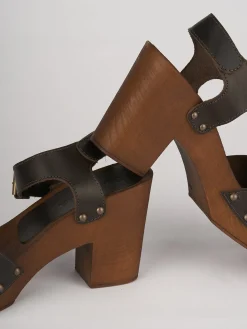 Sandalo zoccolo tacco 7cm con plateaux testa pelle