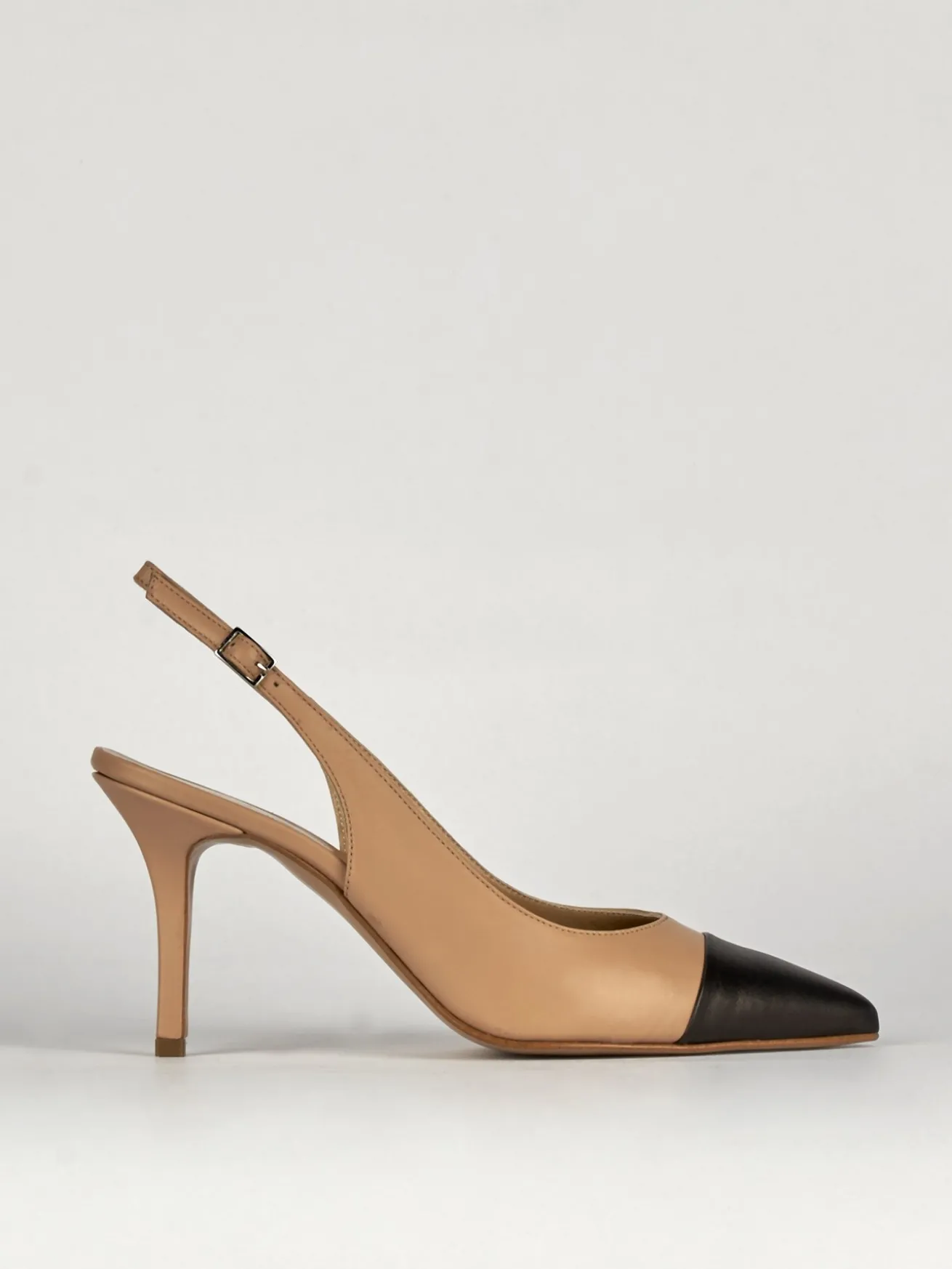 Slingback decoltè tacco 7 cm nero pelle