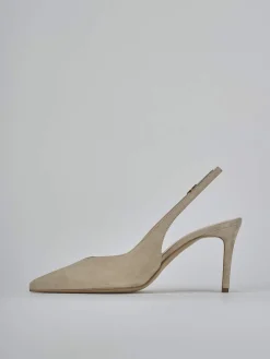 Slingback decolte tacco 7 cm beige camoscio