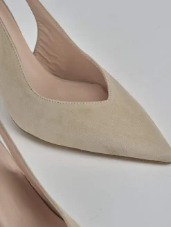 Slingback decolte tacco 7 cm beige camoscio