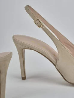Slingback decolte tacco 7 cm beige camoscio