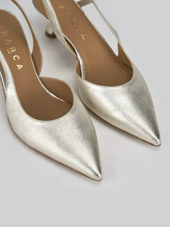 Slingback decolte tacco 5 cm oro laminato