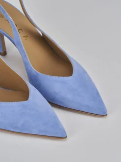 Slingback decolte tacco 7 cm jeans camoscio