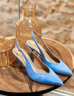Slingback decolte tacco 7 cm jeans camoscio