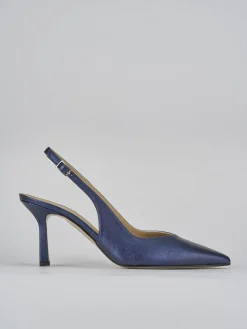 Slingback decolte tacco 7 cm blu laminato