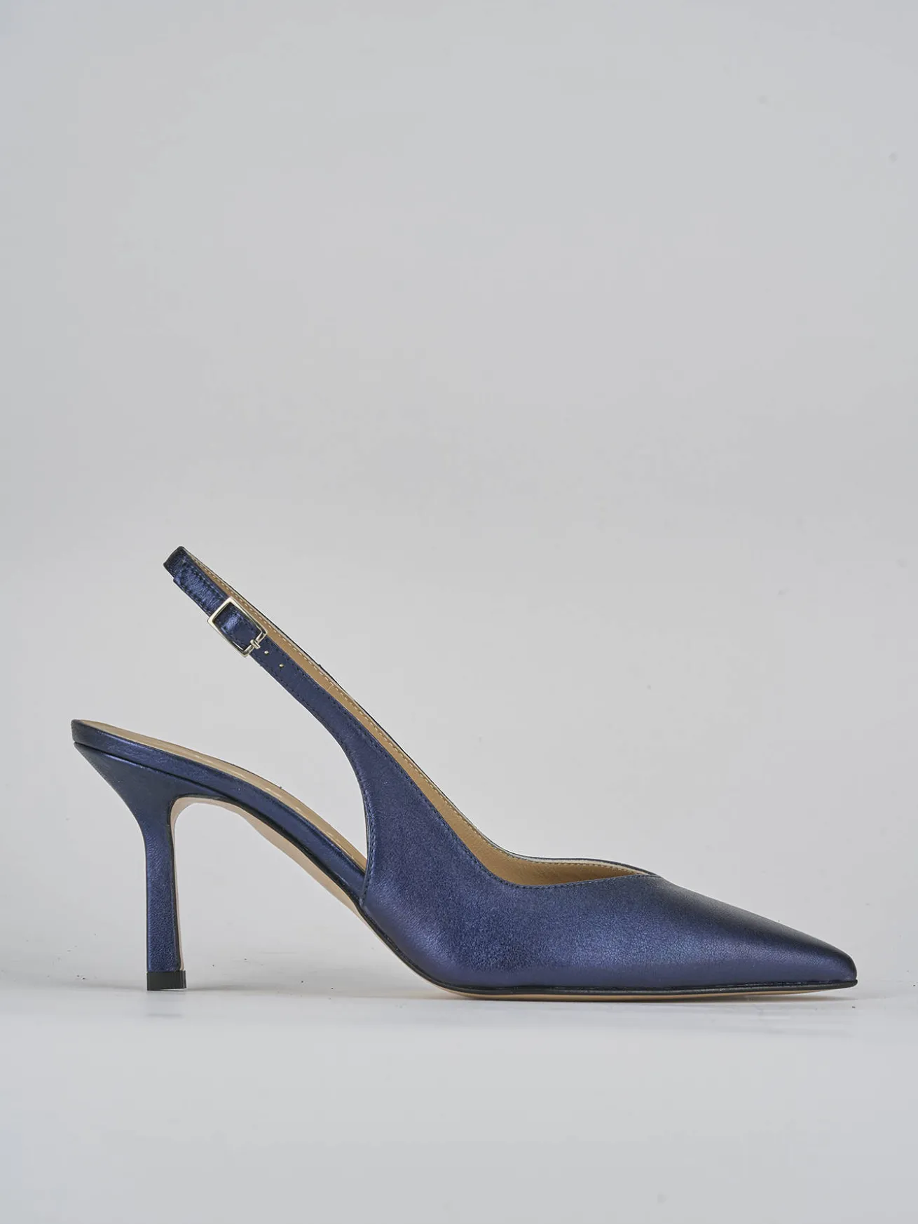 Slingback decolte tacco 7 cm blu laminato