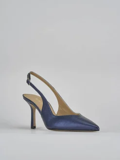 Slingback decolte tacco 7 cm blu laminato