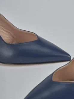 Slingback decolte tacco 7 cm blu pelle