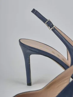 Slingback decolte tacco 7 cm blu pelle