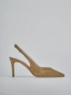 Slingback decolte tacco 7 cm marrone camoscio